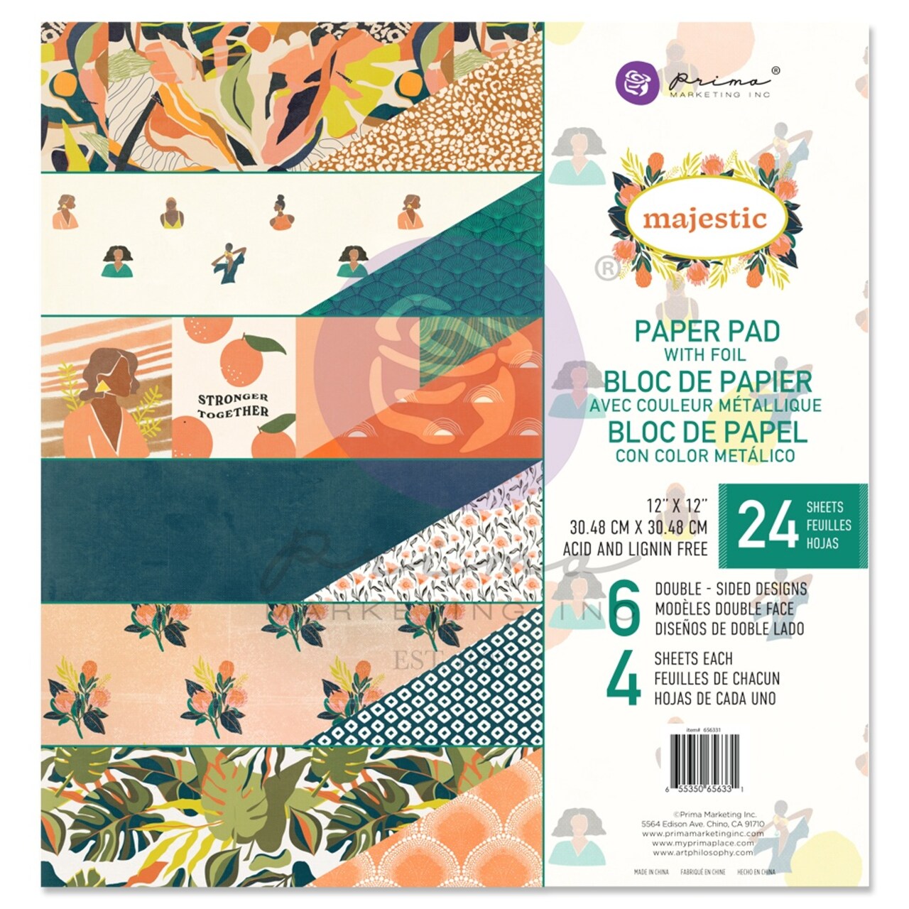 Prima Marketing Double-Sided Paper Pad 12"X12" 24/Pkg-Majestic, 6 Foiled Designs/4 Each